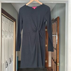 Lilly Pulitzer Black Long Sleeve Round Neck Mini Dress Cotton Blend Sz S Twist